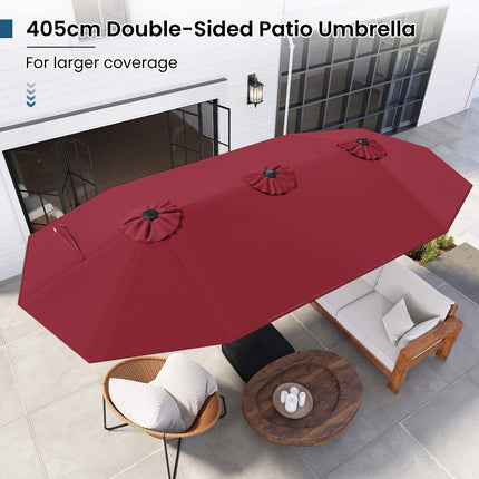 Double-Sided Parasol 4 x 2 m with 36 Solar LED Lights, Crank Handle, Burgundy
