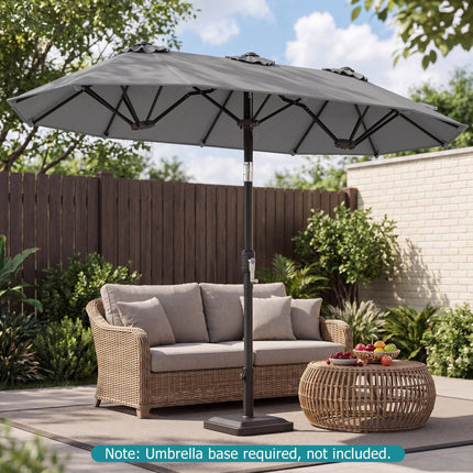 Doppelseitiger Sonnenschirm 305 x 162 cm, mit Kippfunktion und Kurbel, Grau