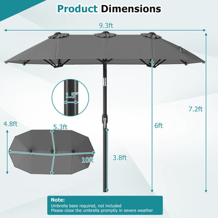Doppelseitiger Sonnenschirm 305 x 162 cm, mit Kippfunktion und Kurbel, Grau