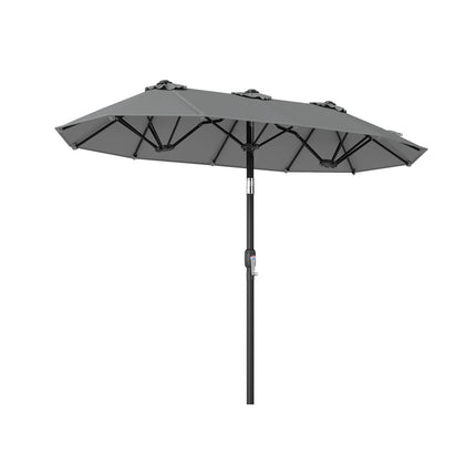 Doppelseitiger Sonnenschirm 305 x 162 cm, mit Kippfunktion und Kurbel, Grau