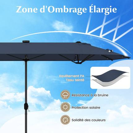 Doppelseitiger Sonnenschirm 400x200cm, Solar-LEDs, Standfuß