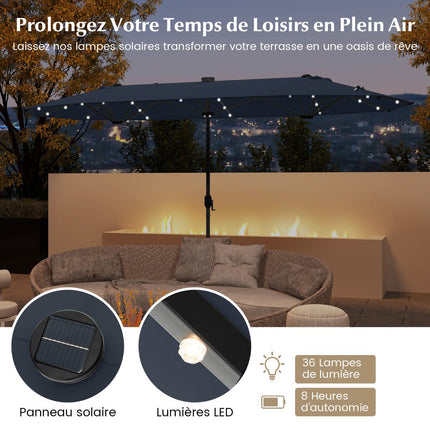 Doppelseitiger Sonnenschirm 400x200cm, Solar-LEDs, Standfuß