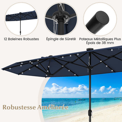 Doppelseitiger Sonnenschirm 400x200cm, Solar-LEDs, Standfuß