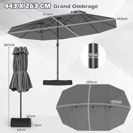 Doppelseitiger Sonnenschirm 470x285 cm, Ständer, UV-Schutz 50+