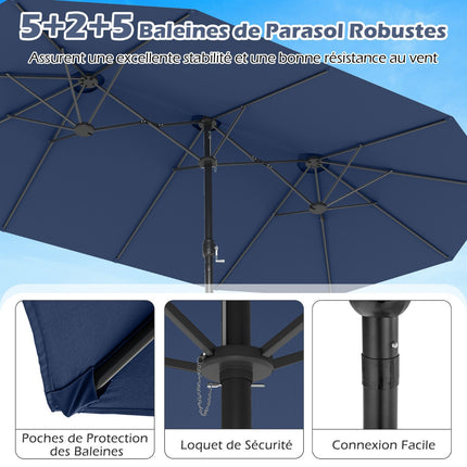 Doppelseitiger Sonnenschirm 470x285cm, UPF 50+, Kurbel