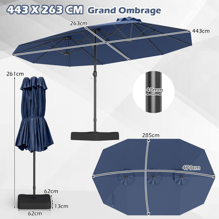 Doppelseitiger Sonnenschirm 470x285cm, UPF 50+, Kurbel