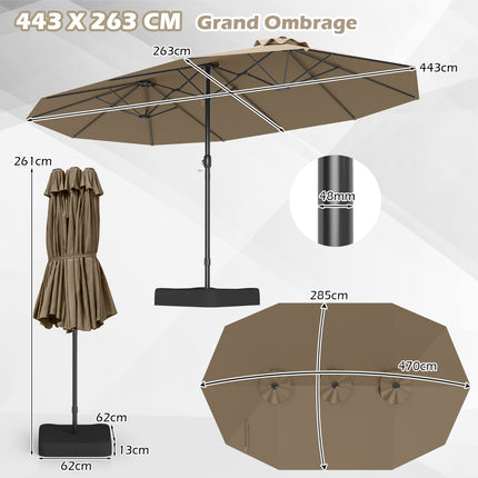 Doppelseitiger Sonnenschirm 470x285cm, UPF 50+, Standfuß