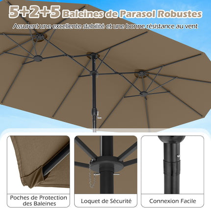 Doppelseitiger Sonnenschirm 470x285cm, UPF 50+, Standfuß