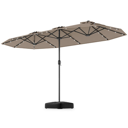 Doppelseitiger Sonnenschirm 4m mit Ständer, Solar-LED, Kaffee