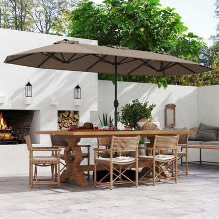 Doppelseitiger Sonnenschirm 4m mit Ständer, Solar-LED, Kaffee
