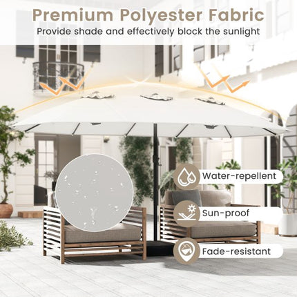 Double-Sided Patio Umbrella with Base, Beige, 464 cm