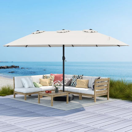 Double-Sided Patio Umbrella with Base, Beige, 464 cm