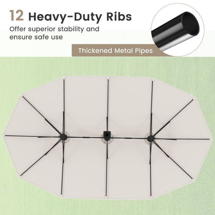 Double-Sided Patio Umbrella with Base, Beige, 464 cm