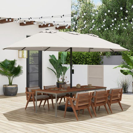 Double-Sided Patio Umbrella with Base, Beige, 464 cm