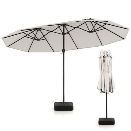 Double-Sided Patio Umbrella with Base, Beige, 464 cm