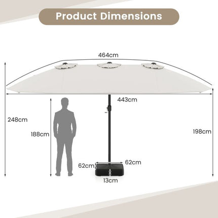 Double-Sided Patio Umbrella with Base, Beige, 464 cm