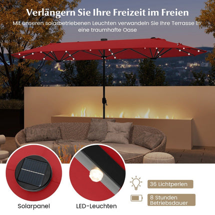 Oboustranný zahradní slunečník se stojanem & LED osvětlením, 400x200 cm