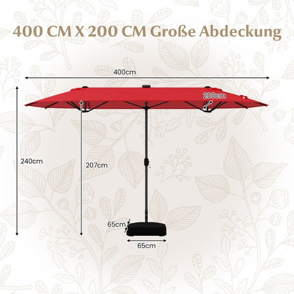 Oboustranný zahradní slunečník se stojanem & LED osvětlením, 400x200 cm