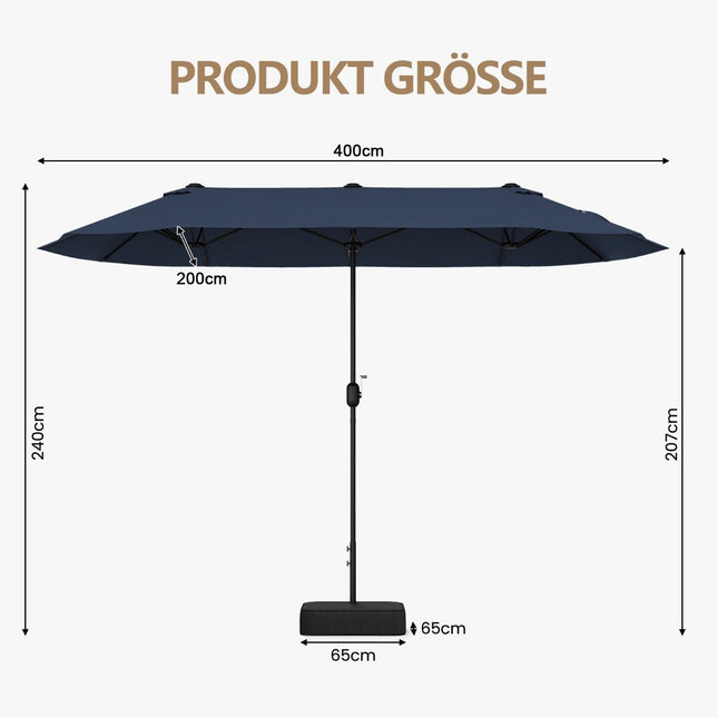 Doppelseitiger Terrassenschirm mit Ständer, UPF 50+, Dunkelblau