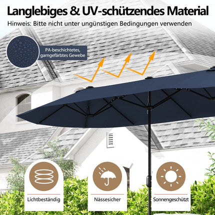 Doppelseitiger Terrassenschirm mit Ständer, UPF 50+, Dunkelblau