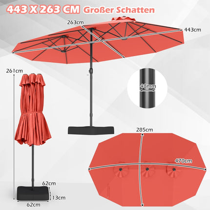 Doppelseitiger Sonnenschirm mit Ständer, UV-Schutz 50+, Orange