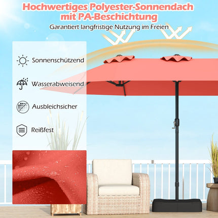 Doppelseitiger Sonnenschirm mit Ständer, UV-Schutz 50+, Orange