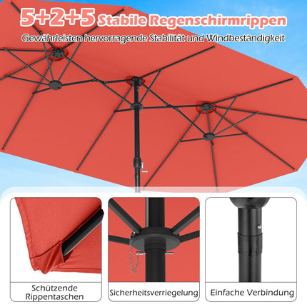 Doppelseitiger Sonnenschirm mit Ständer, UV-Schutz 50+, Orange