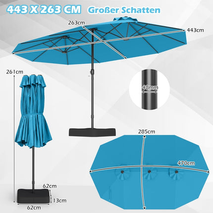 Double-Sided Patio Umbrella with Stand, UPF 50+, Turquoise