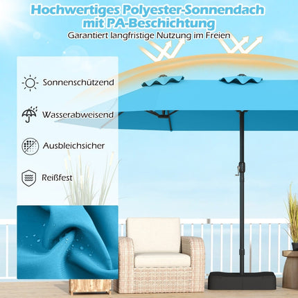 Double-Sided Patio Umbrella with Stand, UPF 50+, Turquoise