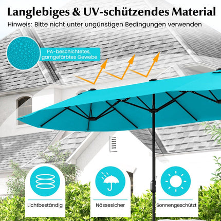Doppelseitiger Sonnenschirm mit Ständer, UPF 50+, Türkis