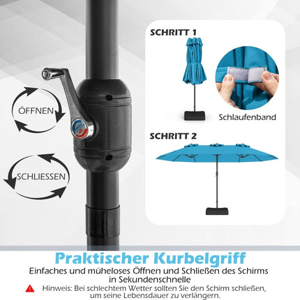 Double-Sided Patio Umbrella with Stand, UPF 50+, Turquoise