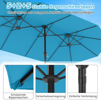 Double-Sided Patio Umbrella with Stand, UPF 50+, Turquoise