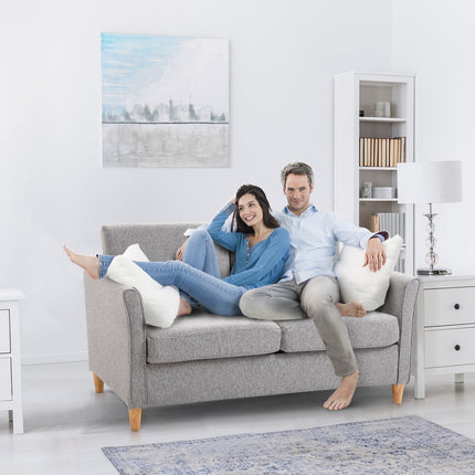 Comfortable double sofa in linen with removable cushions, light grey