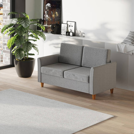 Comfortable double sofa in linen with removable cushions, light grey