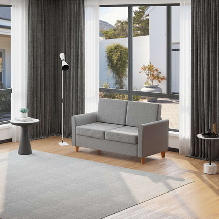Comfortable double sofa in linen with removable cushions, light grey