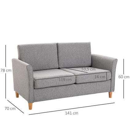 Comfortable double sofa in linen with removable cushions, light grey