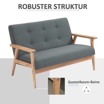 Kompaktes graues Leinen-Loveseat – 2-Sitzer, Gestell aus Kautschukholz