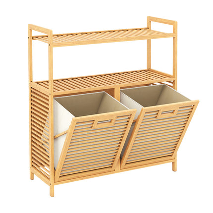 Double Tilt-Out Bamboo Laundry Hamper with Shelves