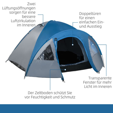 Wasserdichtes Kuppelzelt für 4 Personen - 4 Jahreszeiten, Moskitonetz