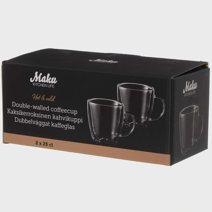 Dvoustěnné skleněné šálky na kávu, 25 cl, sada 2 ks