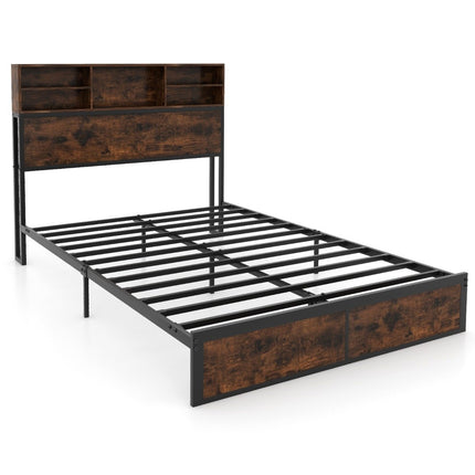 Double bed frame with charging station & compartments on the headboard bed frame with slatted frame bed frame