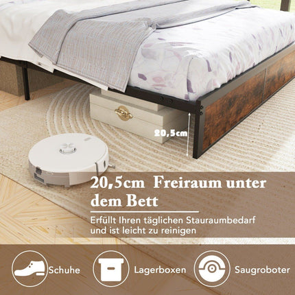 Double bed frame with charging station & compartments on the headboard bed frame with slatted frame bed frame