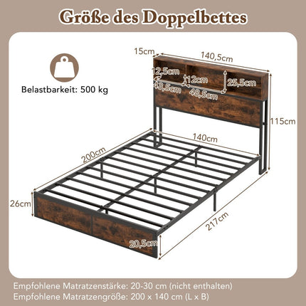 Double bed frame with charging station & compartments on the headboard bed frame with slatted frame bed frame