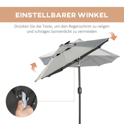 Doppelter Gartenschirm, 295x219cm, windfest mit LED & Neigungsfunktion