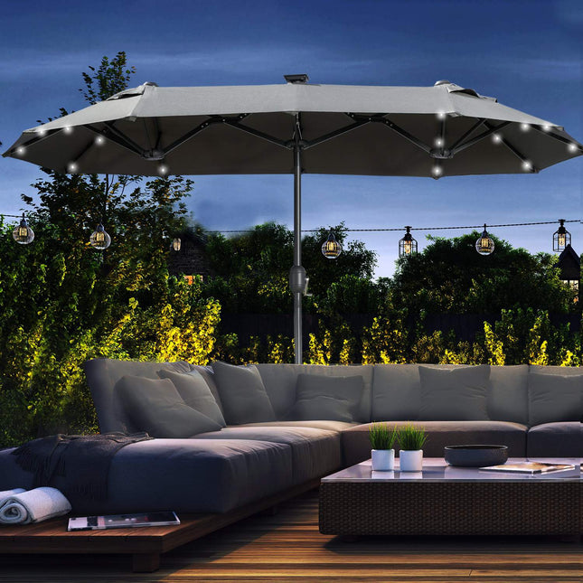 Doppelter Gartenschirm, 295x219cm, windfest mit LED & Neigungsfunktion