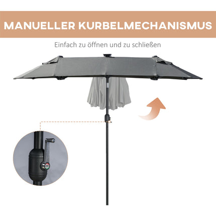 Doppelter Gartenschirm, 295x219cm, windfest mit LED & Neigungsfunktion