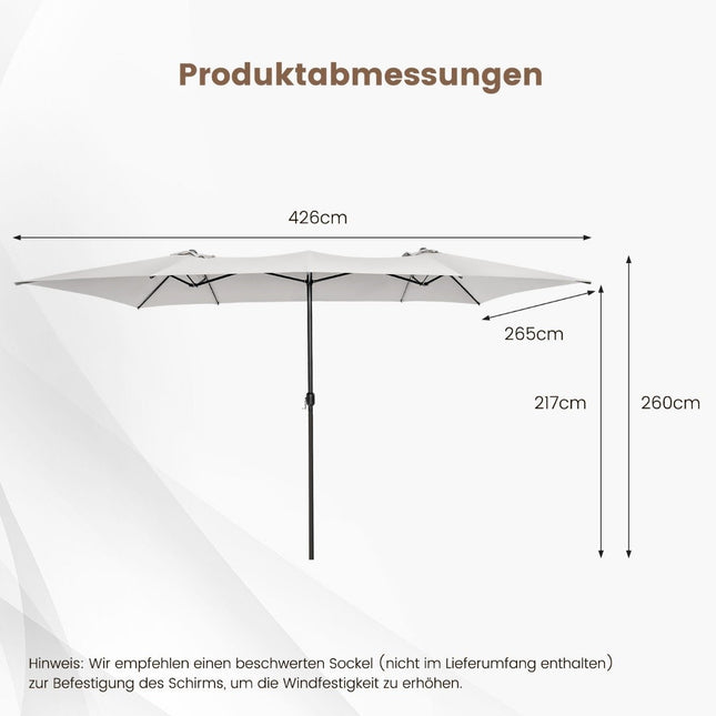 Doppelsonnenschirm 426 x 265 cm rechteckig Sonnenschirm UV-Schutz beige