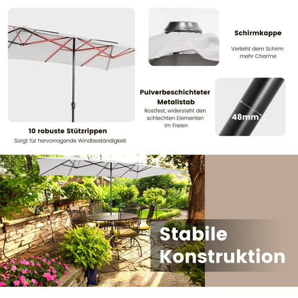 Double parasol 426 x 265 cm rectangular parasol UV protection beige