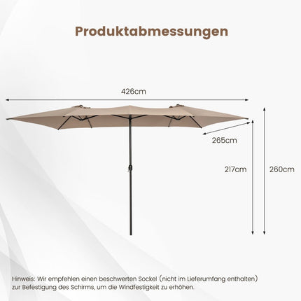 Double parasol 426 x 265 cm rectangular parasol UV protection brown
