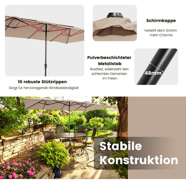 Doppelsonnenschirm 426 x 265 cm rechteckig Sonnenschirm UV-Schutz braun